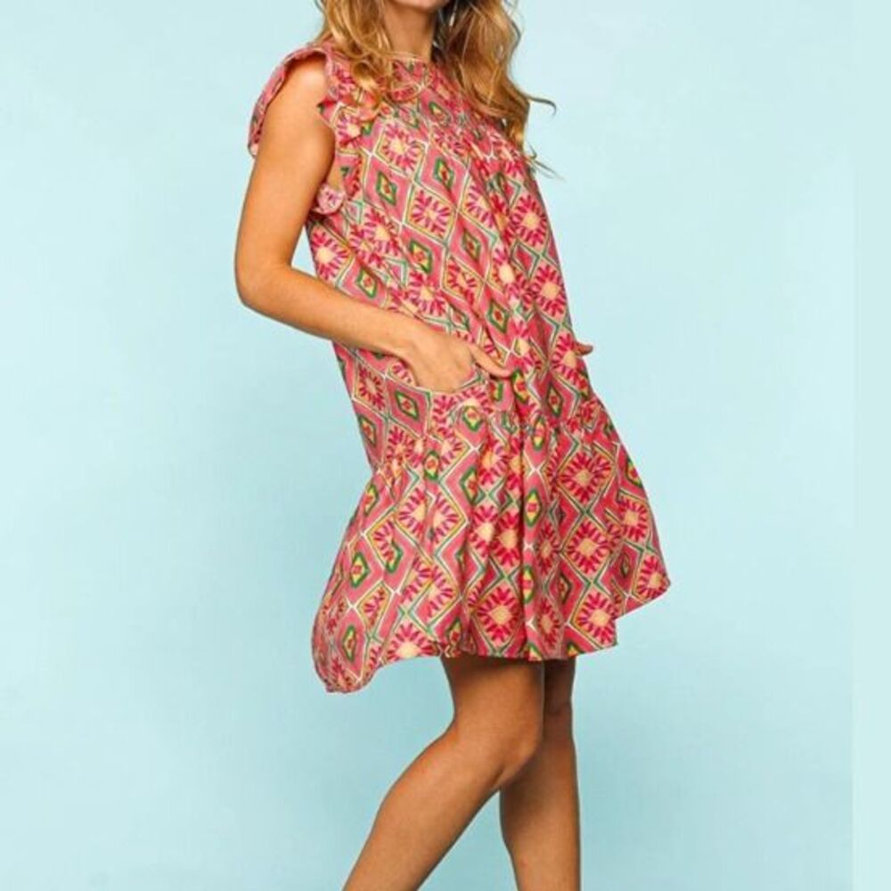 Small Haptics Full Size Ruffled Printed Dress with Side Pockets
